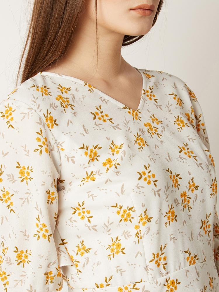 Multicolored V-Neck 3/4 Sleeve Floral Ruffled Mini Skater Dress for Women — Miss Chase