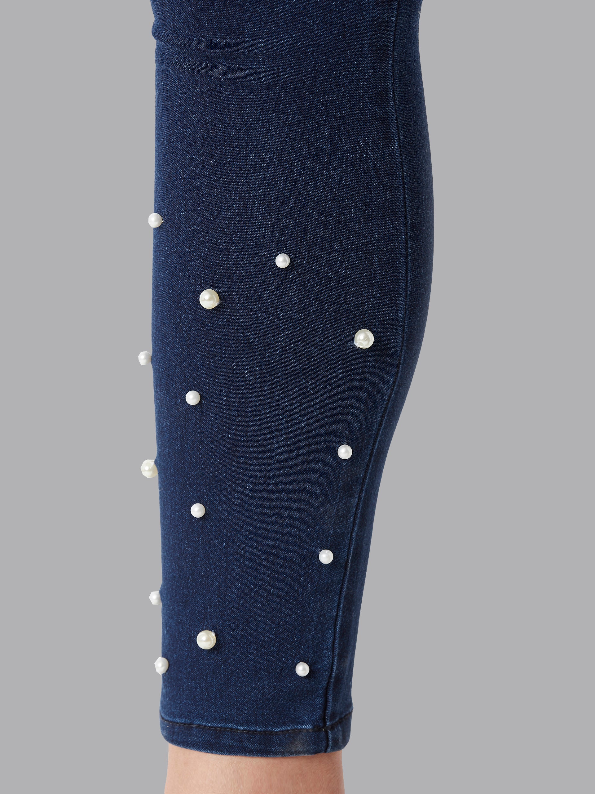 Women's Navy Blue Super Skinny High Rise Clean Look Regular Length Embellished Stretchable Denim Jeggings