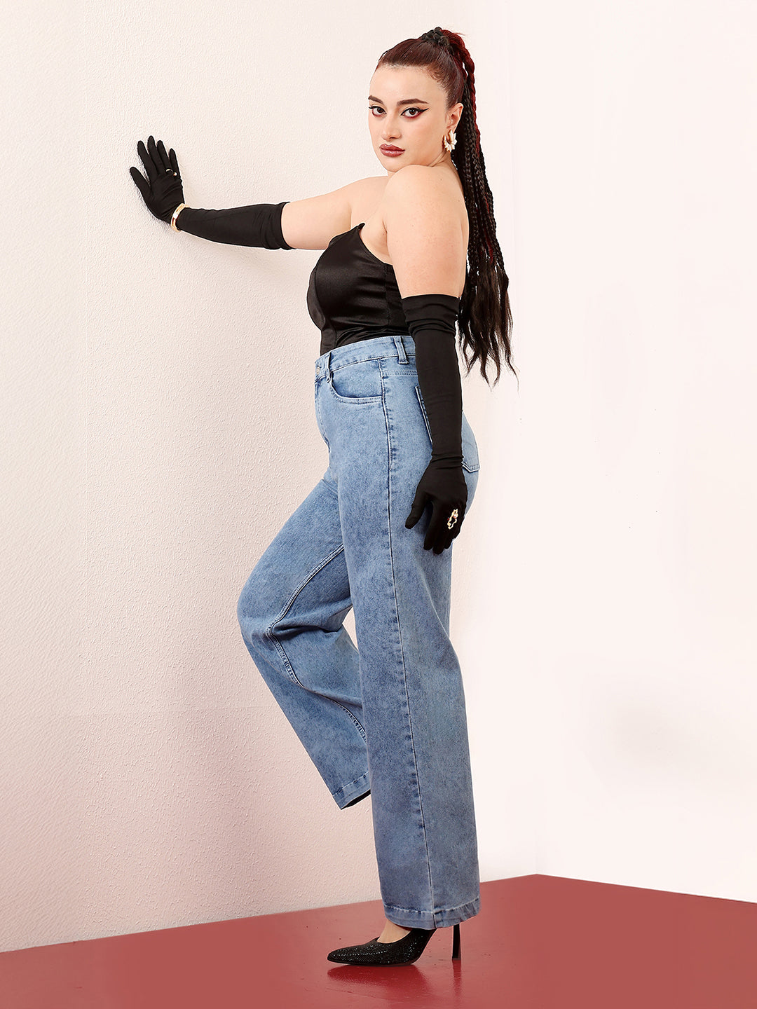 Women's Light Blue Wide-Leg High-Rise Regular Stretchable Denim Jeans