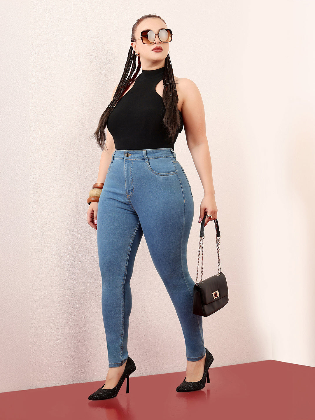 Women's Blue Skinny High-Rise Cropped Denim Jeans