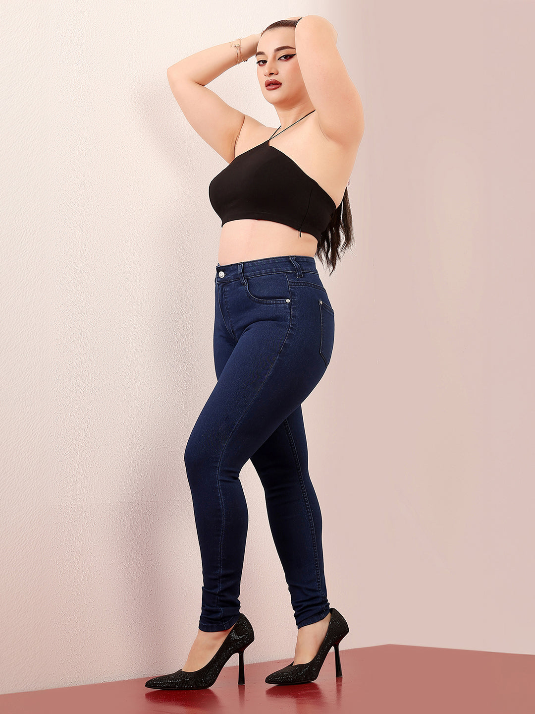 Women's Navy Blue Skinny-Fit Mid Rise Regular-Length Denim Stretchable Jeans