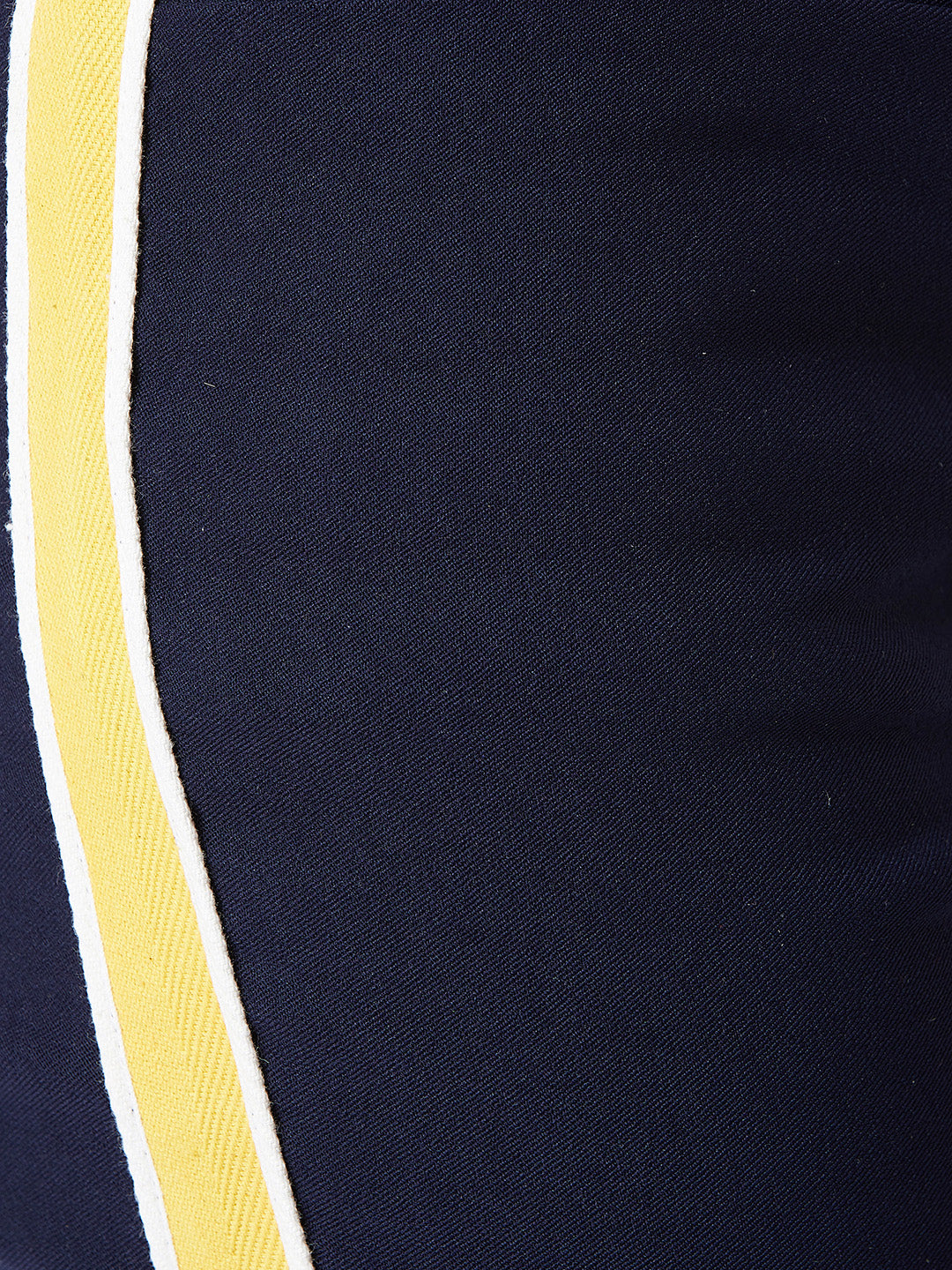 Women's Navy Blue Solid Regular Length High Waist Knitted Slim Fit Twill Tape Detailing Jeggings