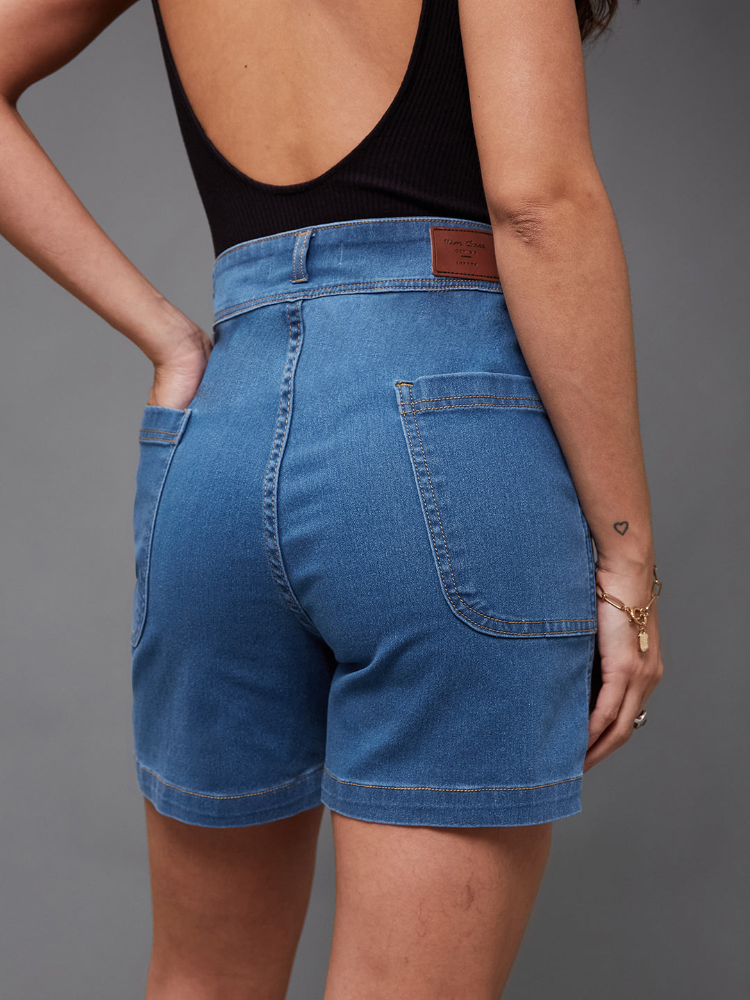 Women's Relaxed-Fit Mid-Rise Clean-Look Stretchable Blue Denim Bermuda Shorts