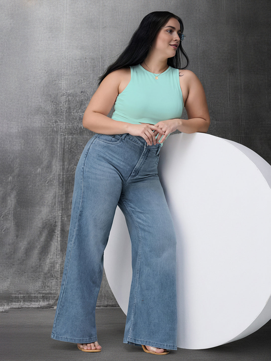 CHASEshape™ Light Blue Wide-Leg High Rise Stretchable Denim Jeans for Women