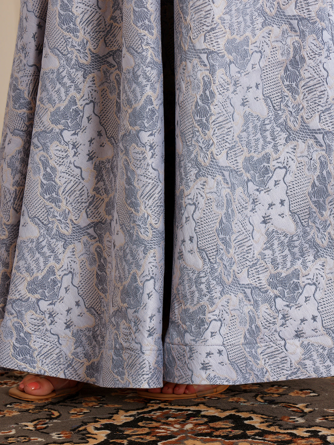 Women's Navy Blue White Square Neck Ruffled Floral Maxi Dress