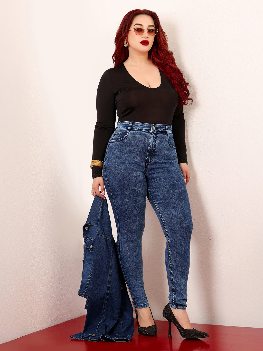 Women's Blue Skinny-Fit High-Rise Clean-Look Cropped Stretchable Denim Jeans