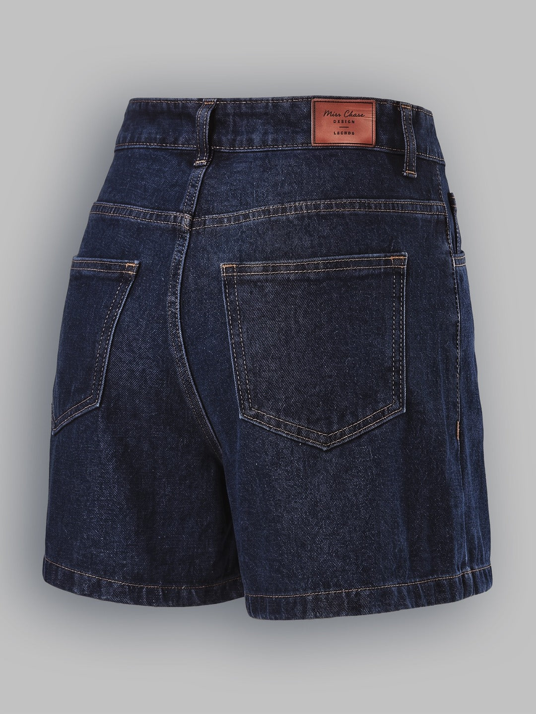 Dark Blue Flared High-Rise Denim Shorts for Women