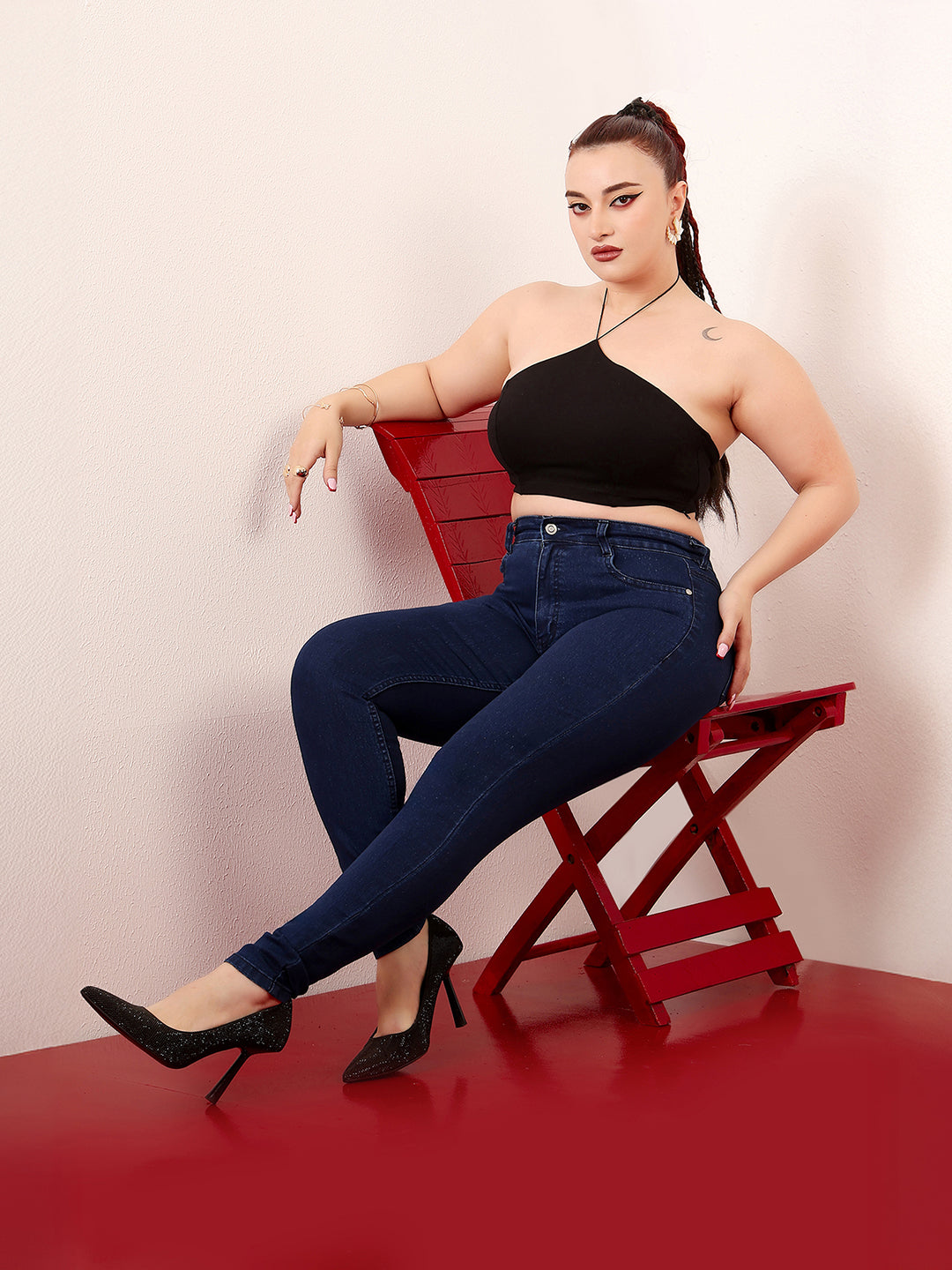 Women's Navy Blue Skinny-Fit Mid Rise Regular-Length Denim Stretchable Jeans
