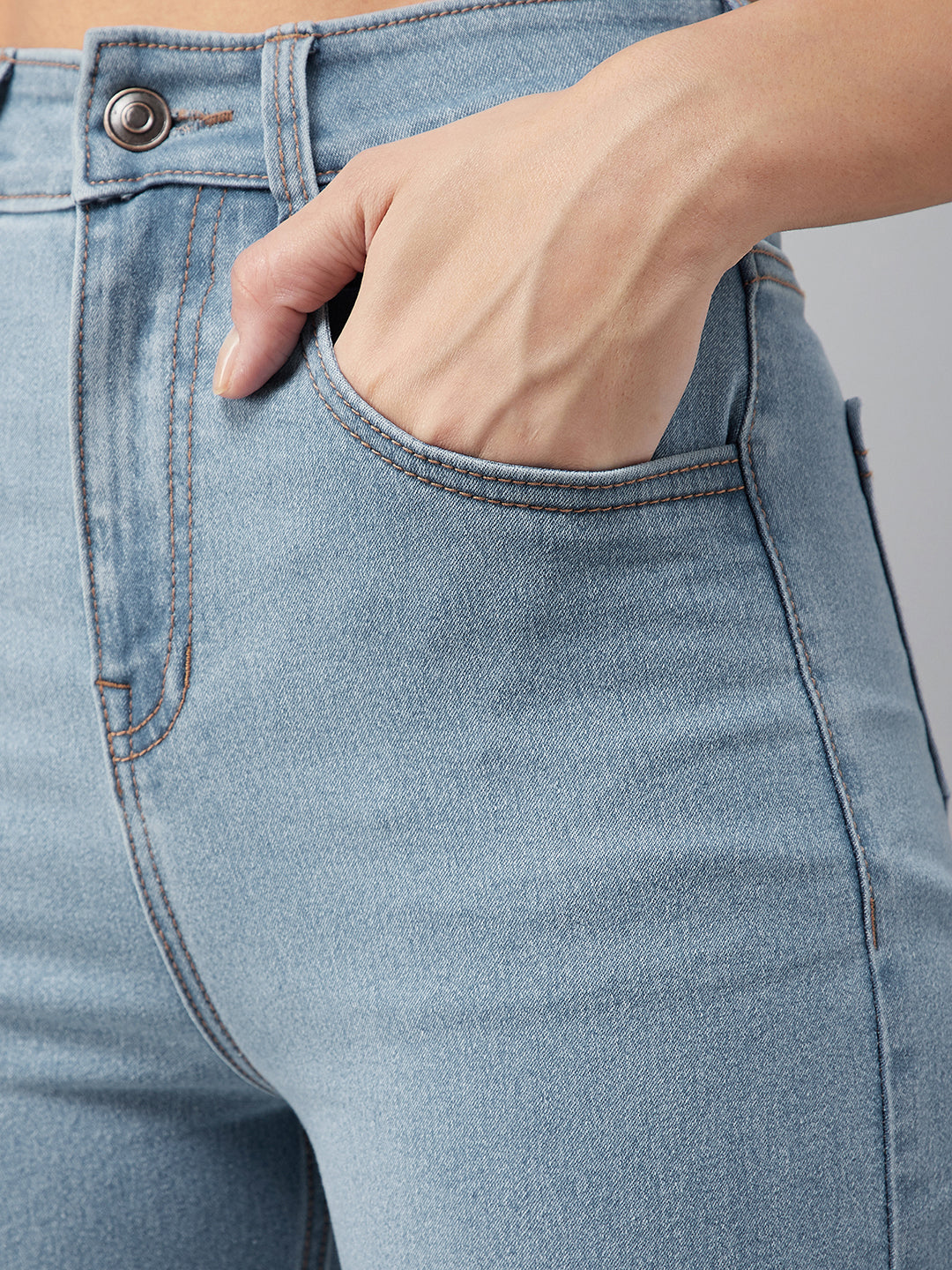 24/7 Comfort Women's Timeless Light Blue Bell Bottom Bootcut Hourglass High rise Stretchable Denim Jeans