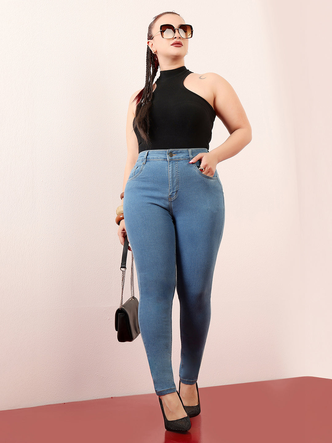 Women's Blue Skinny High-Rise Cropped Denim Jeans