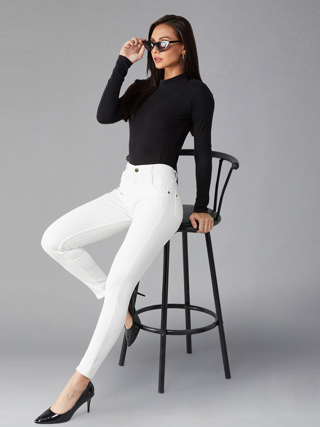 Women's White Skinny High Rise Clean Look Bleached Regular Length Stretchable Denim Jeans