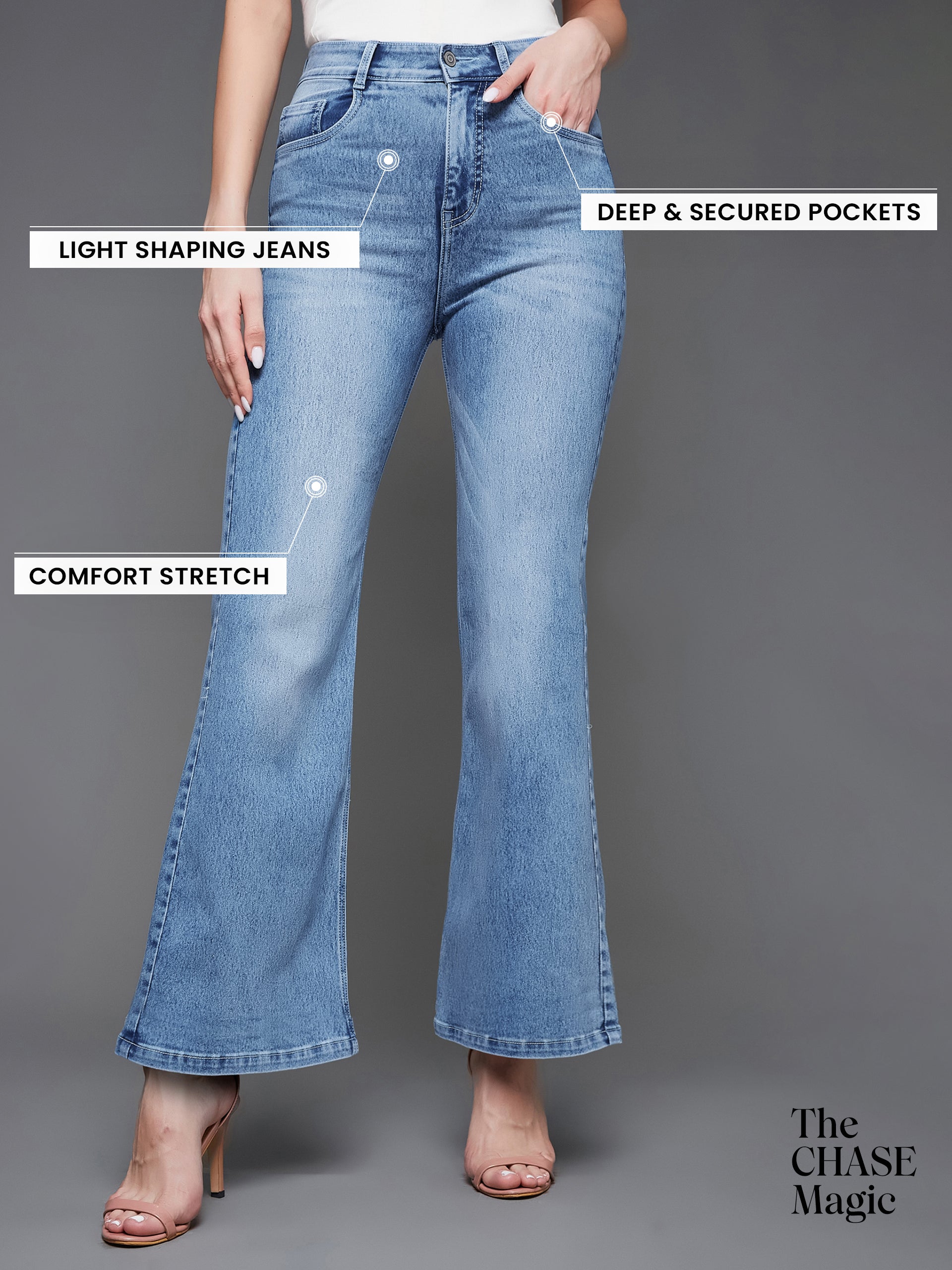 CHASEshape™ Light Blue Wide Leg High Rise Stretchable Denim Jeans