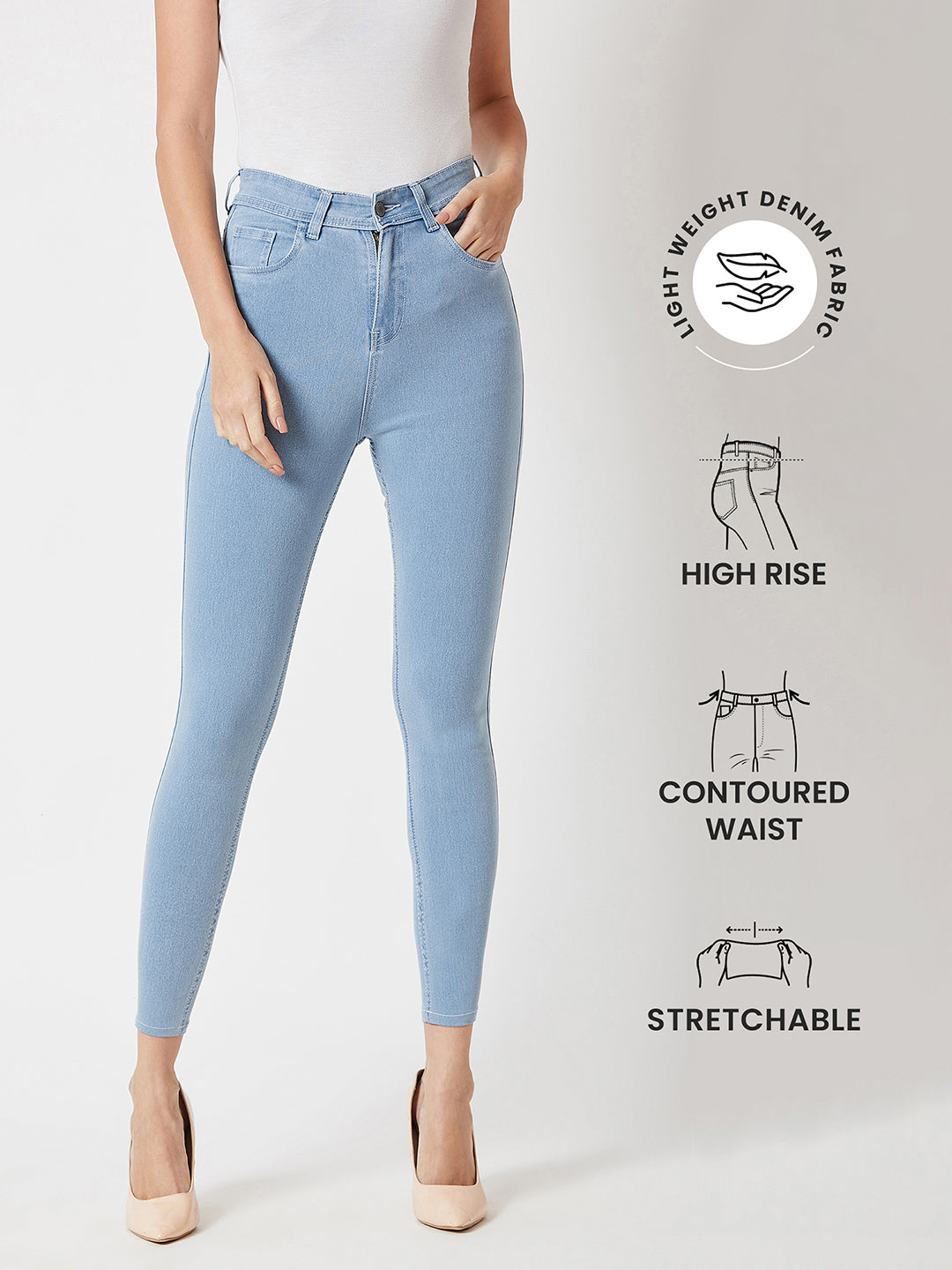 24/7 comfort Light Blue Skinny High-Rise Clean Look Cropped Denim Jeans