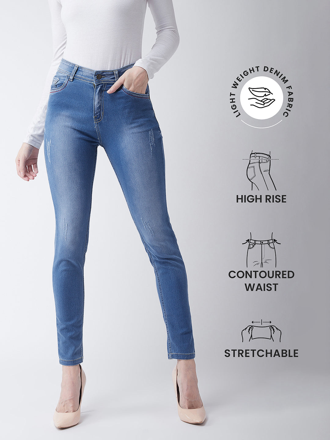 Women's Blue Skinny Fit High Rise Regular Length Denim Stretchable Jeans