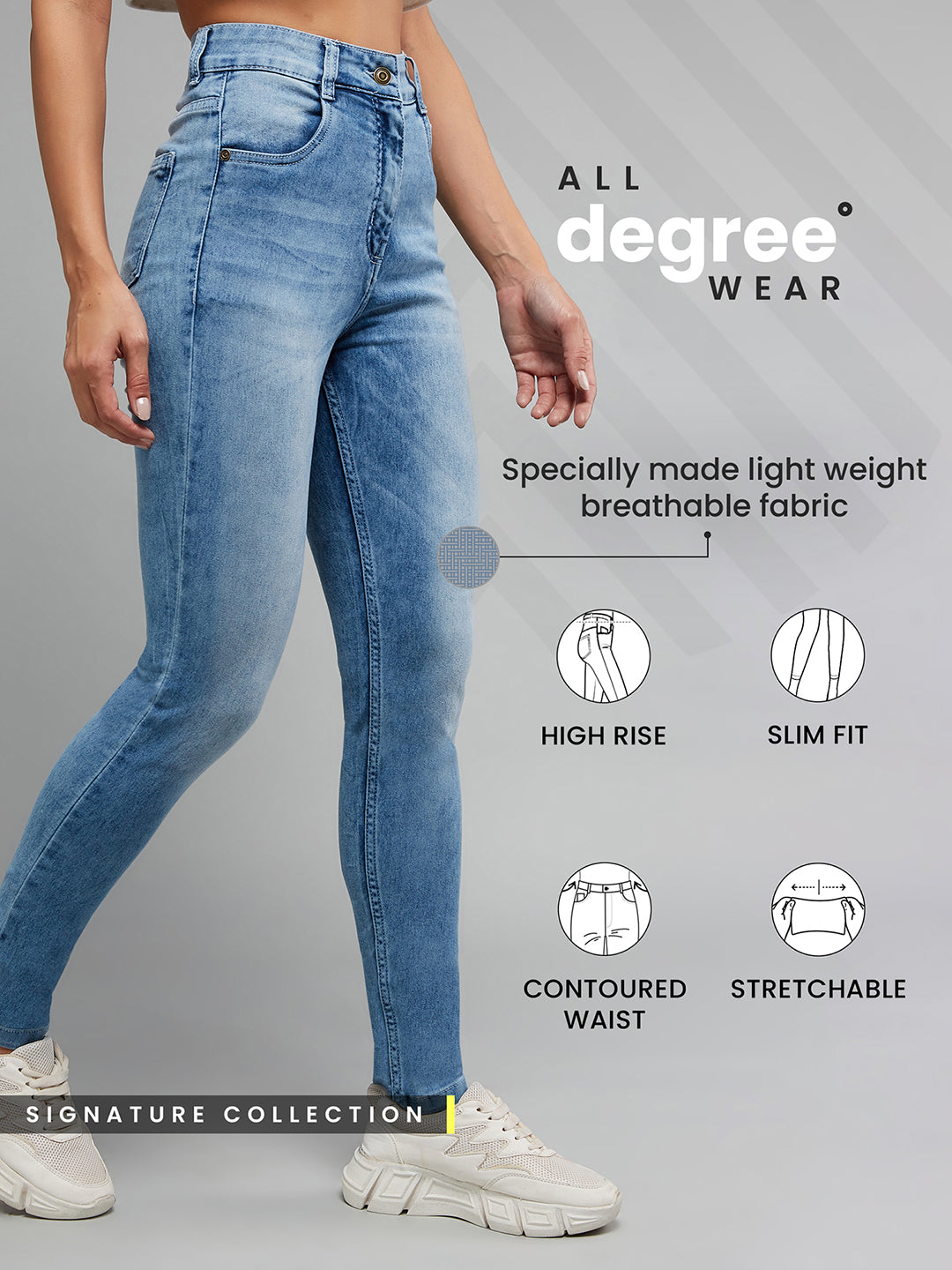 Women's Light Blue Slim Fit High Rise Denim Stretchable Jeans