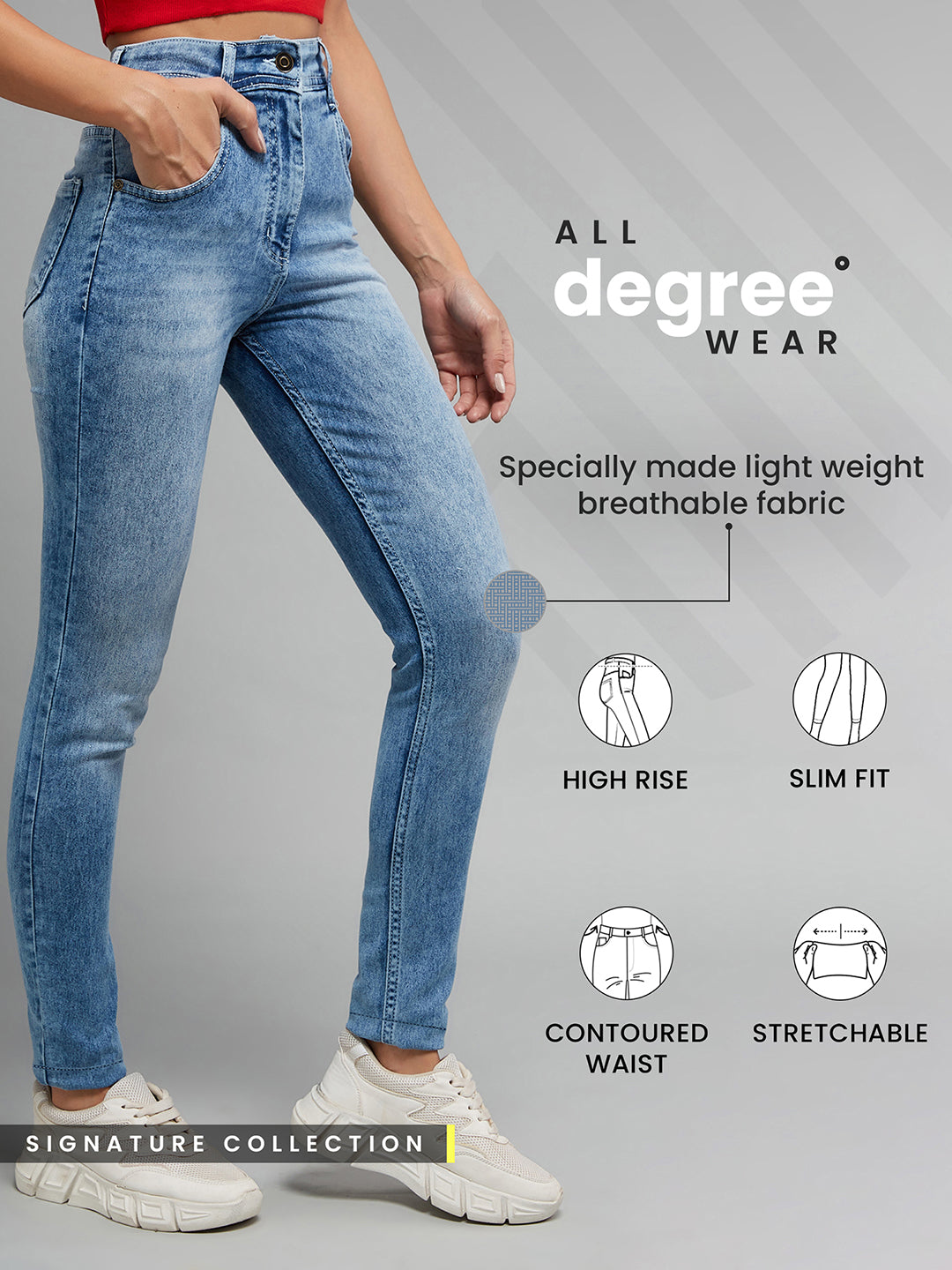 Women's Light Blue Slim Fit High Rise Light Wash Denim Stretchable Jeans