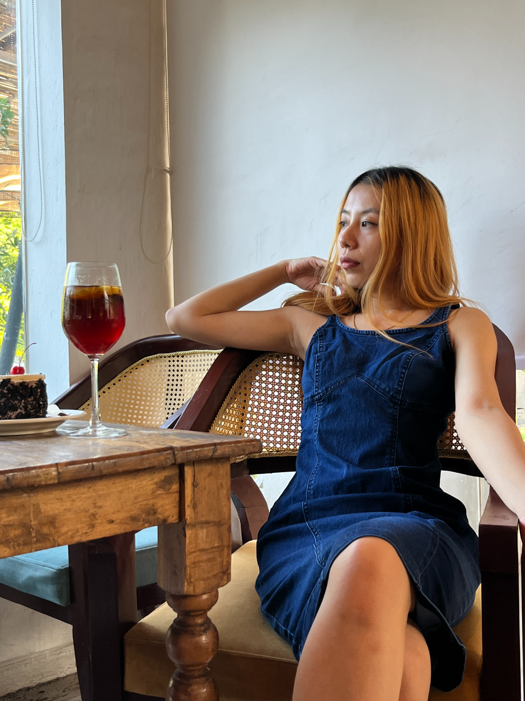 Navy Blue Scoop Neck Strappy Bustier Bodycon Midi Denim Dress For Women