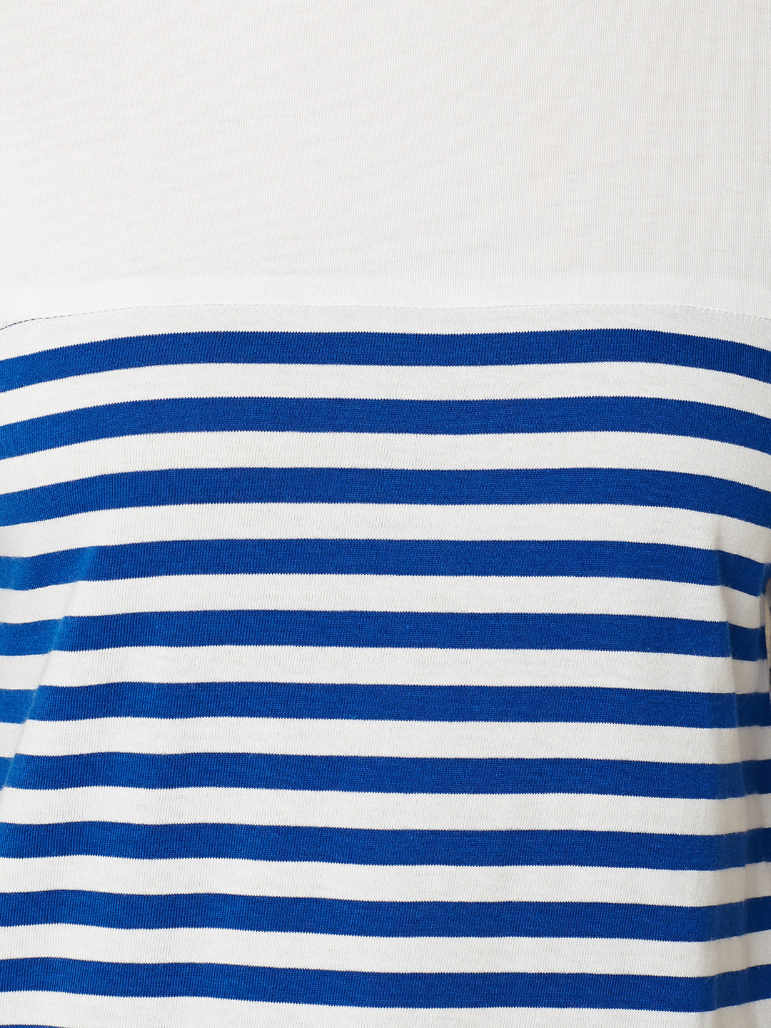 Women's Blue and White Round Neck Half Sleeve Striped Cold Shoulder Top