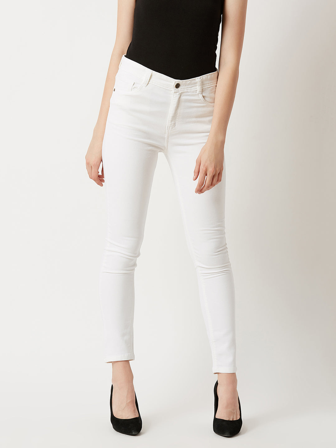 Women's White Skinny High Rise Clean Look Bleached Regular Length Stretchable Denim Jeans