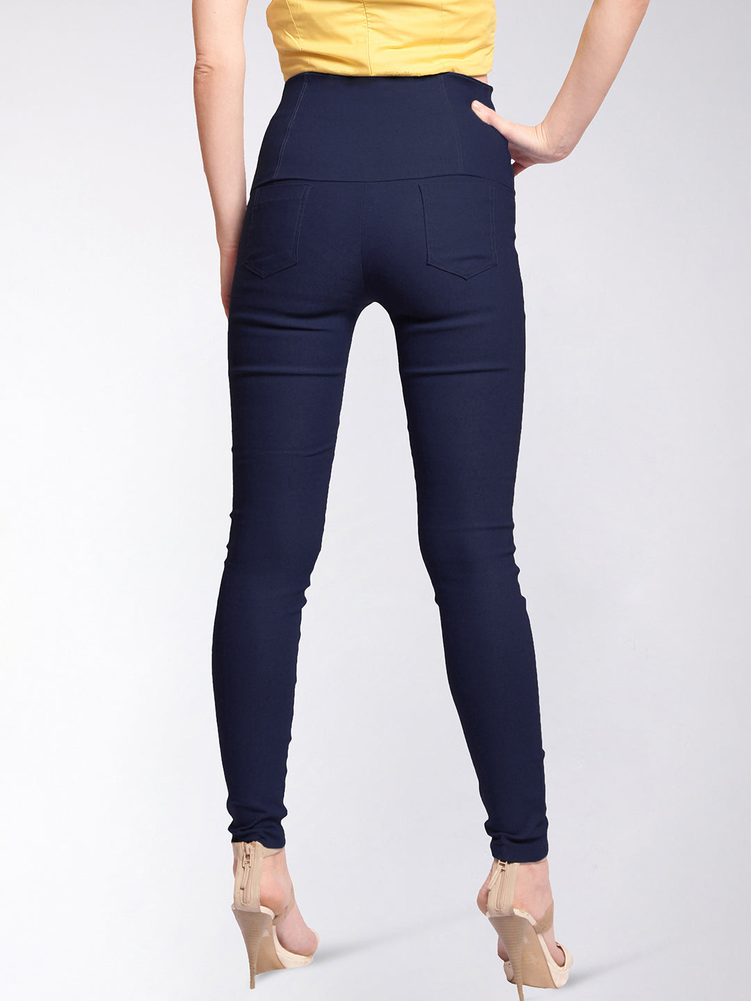 Women's Navy Blue Solid High Waist Slim Fit Jeggings