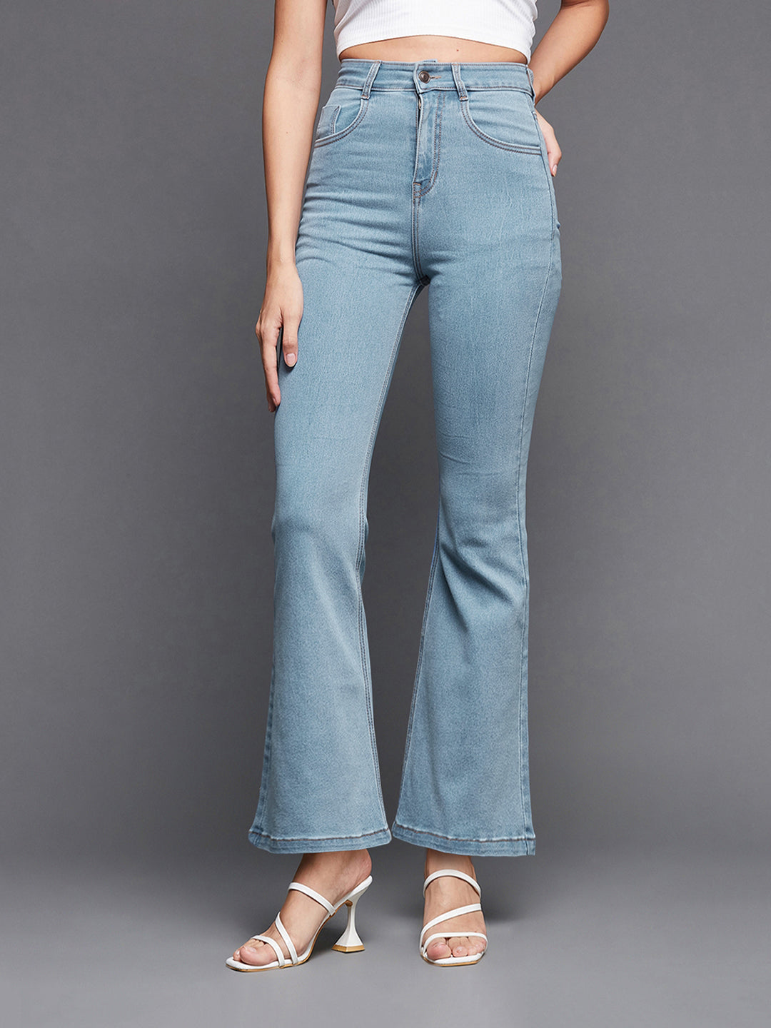 24/7 Comfort Women's Light Blue Bell Bottom Bootcut Hourglass High Rise Stretchable Timeless Denim Jeans