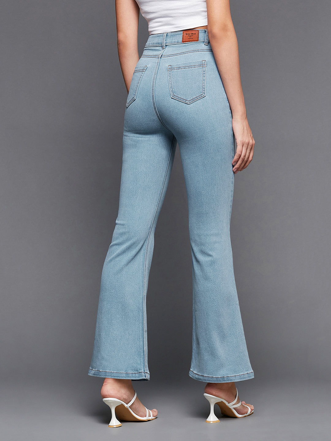 24/7 Comfort Women's Light Blue Bell Bottom Bootcut Hourglass High Rise Stretchable Timeless Denim Jeans