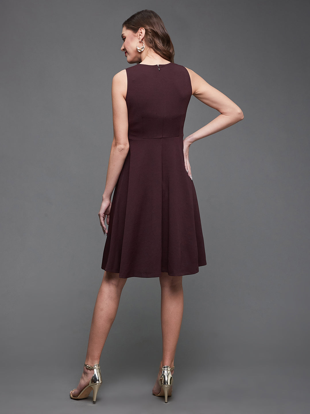 Crease Ease Women's Wine Relaxed Fit  Above Knee  Polyester Dress