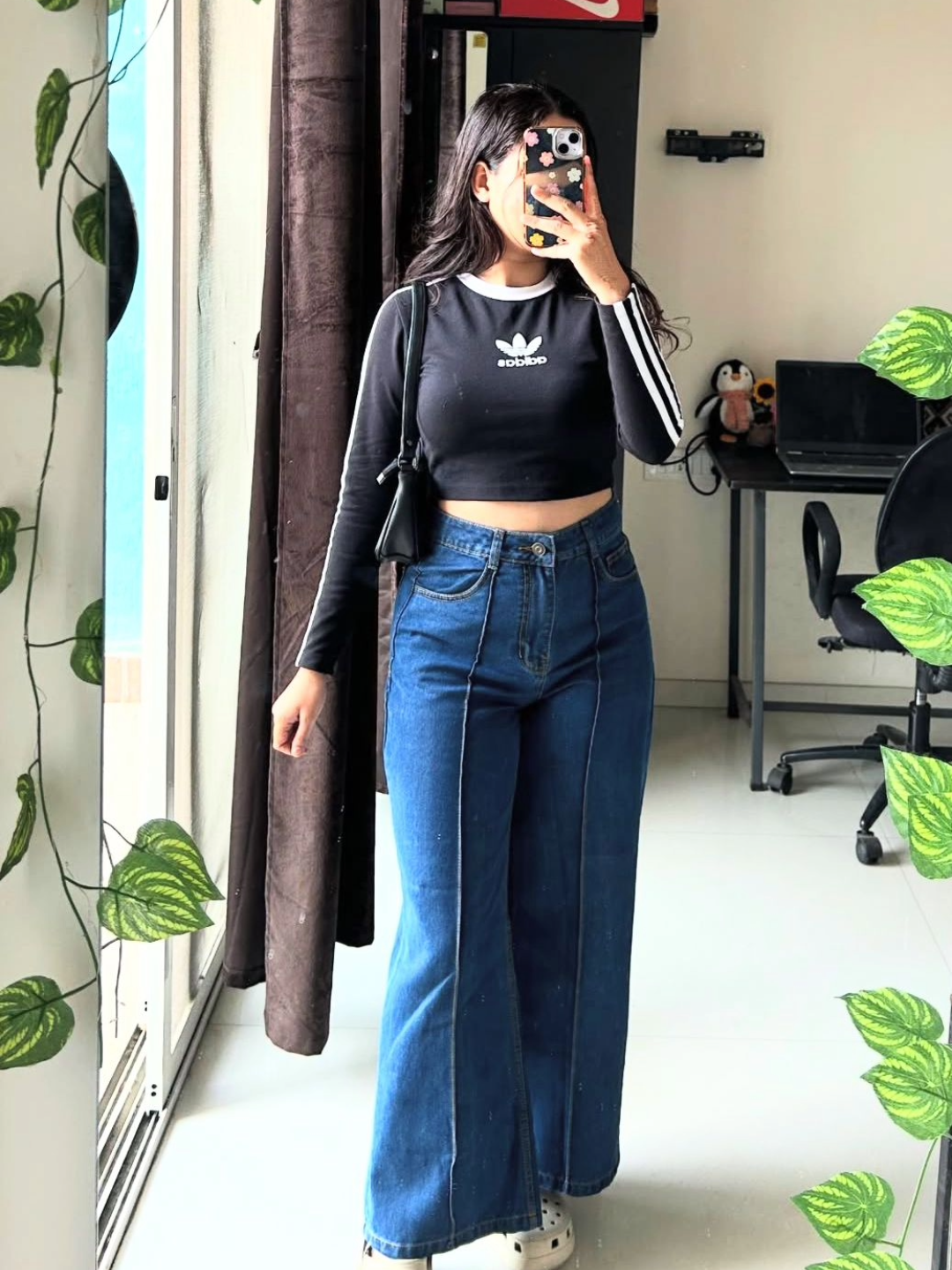 Navy-Blue Wide-Leg High-Rise Clean-Look Regular-Length Non-stretchable Denim Jeans for Women