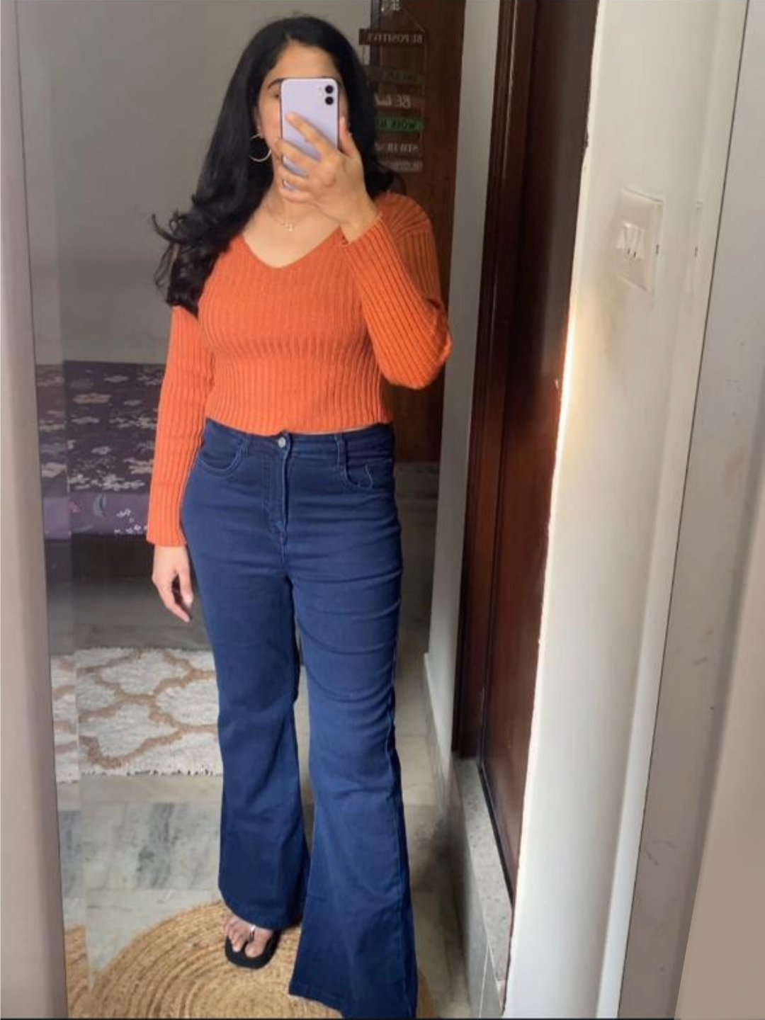 CHASEshape™ Navy-Blue Bootcut High-Rise Clean-Look Regular-Length Stretchable Denim Jeans for Women