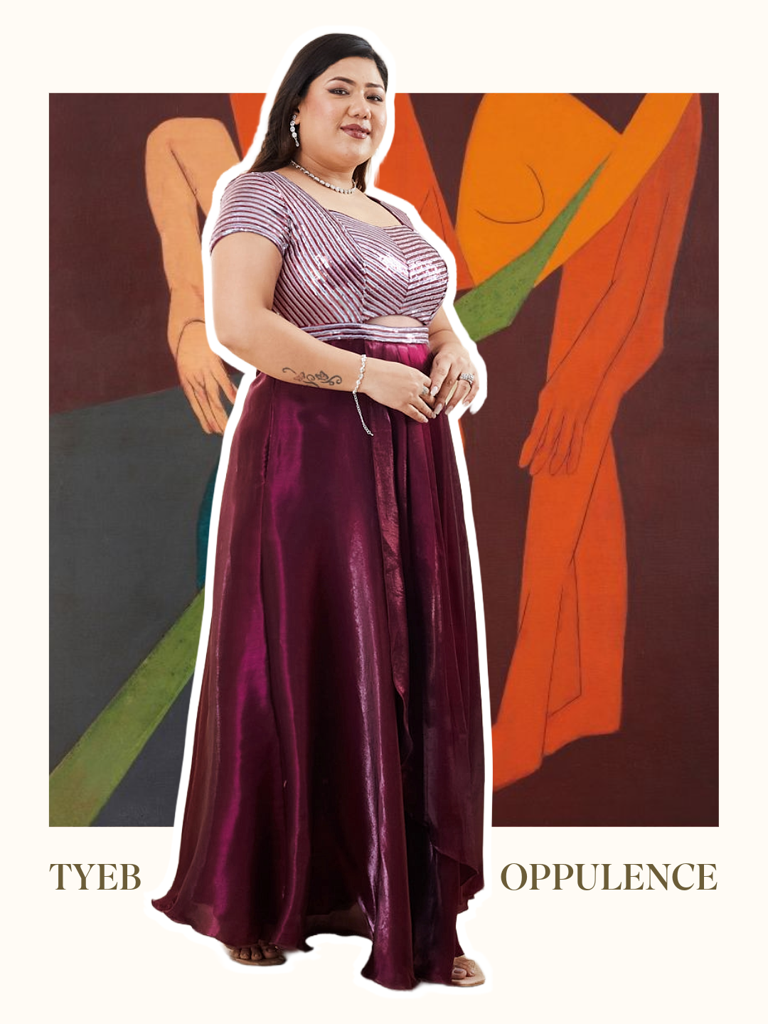 Embellished Dark Purple Gown in Luxe Pleated Satin with Sweetheart Neck for Women