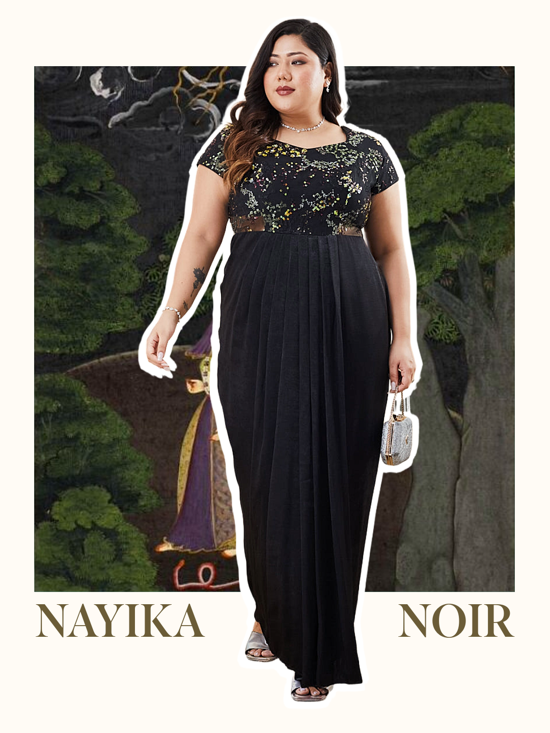 Black Sweetheart-Neck Raglan-Sleeve Embellished Draped Maxi Velvet Dress for Women