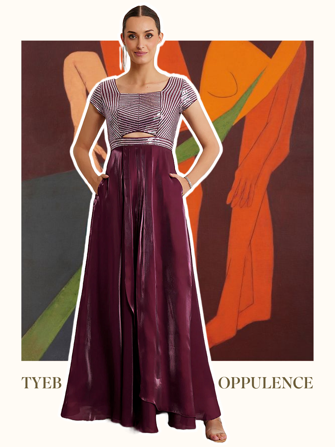 Tyeb Oppulence Dark Purple Embellished Satin Maxi Dress