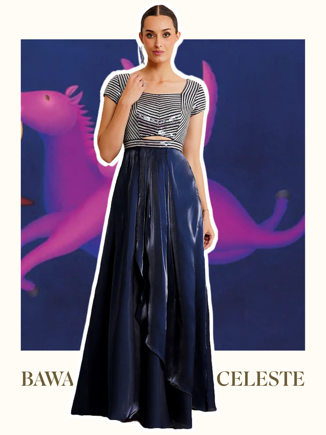 Bawa Celeste Navy-Blue Embellished Maxi Dress