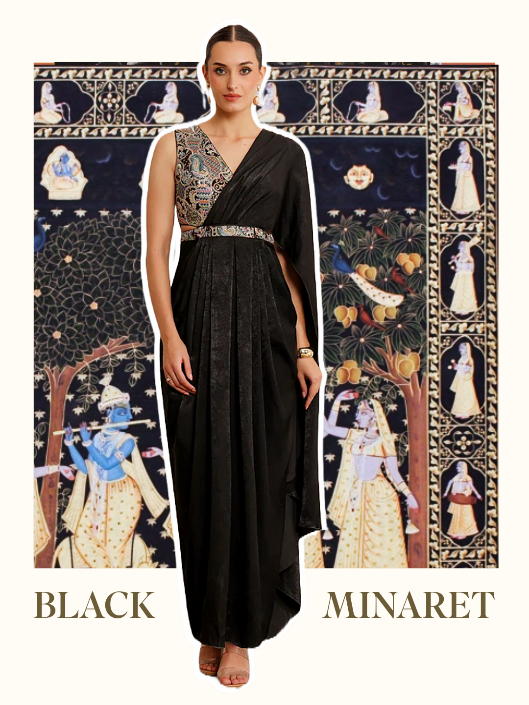 Black Minaret Embroidered Satin Maxi Dress