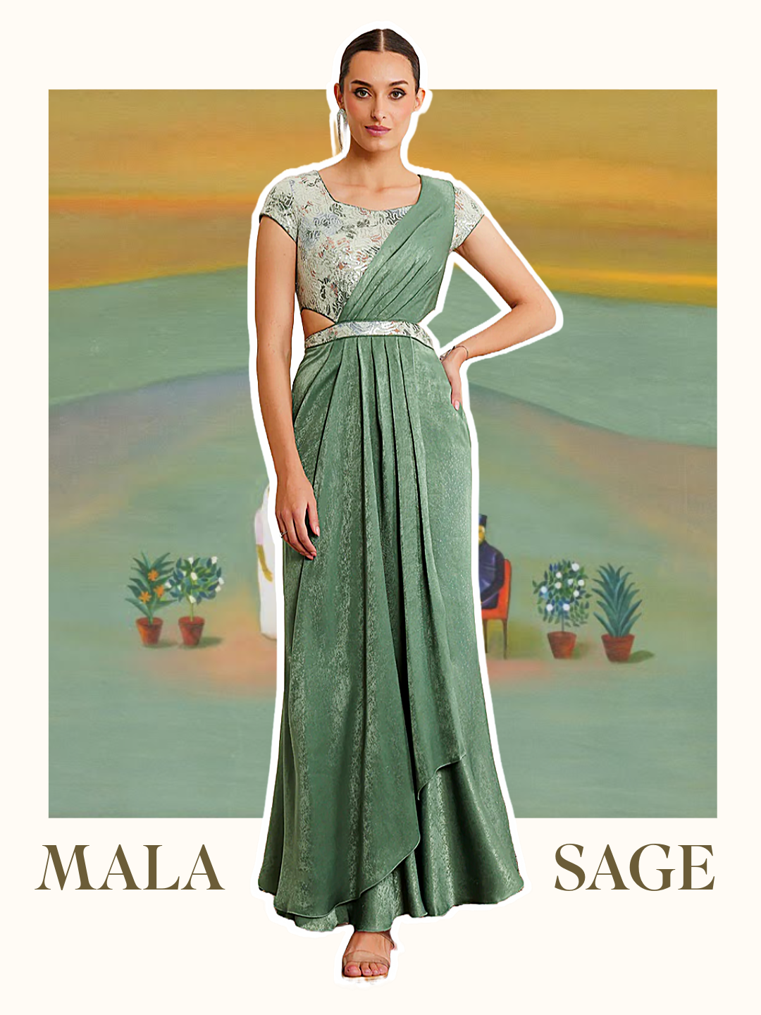 Mala Sage Green Satin Maxi Dress