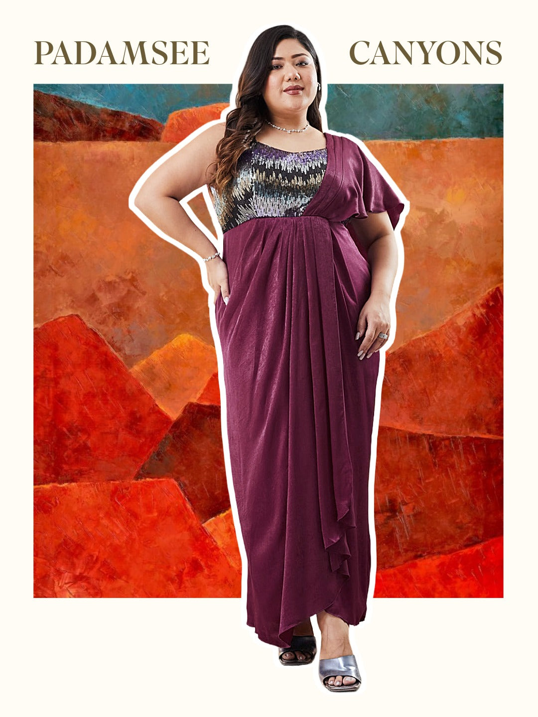 Wine Sweetheart Embellished Gown in Pleated Satin for Women