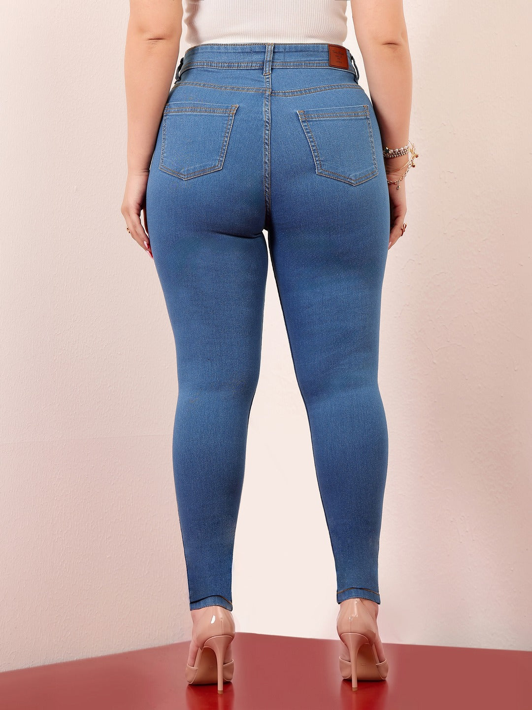 Blue Skinny High Rise Distressed Denim Jeans for Women