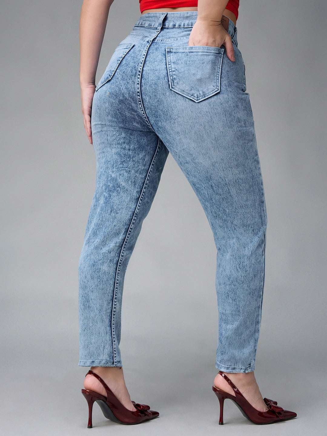 Light Blue Slim Fit High Rise Light Wash Denim Stretchable Jeans for Women