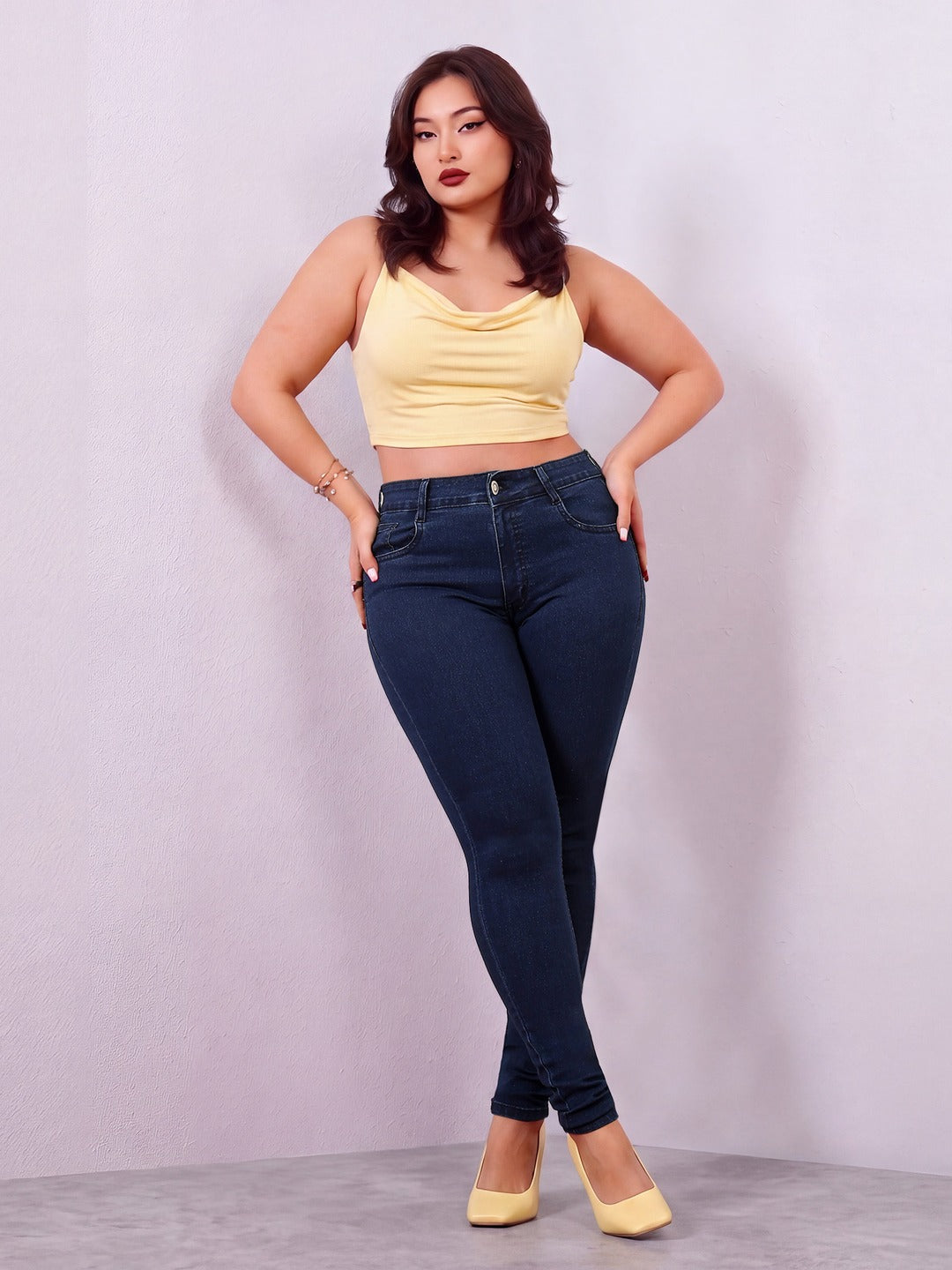 Navy Blue Skinny Fit Mid Rise Denim Stretchable Jeans for Women