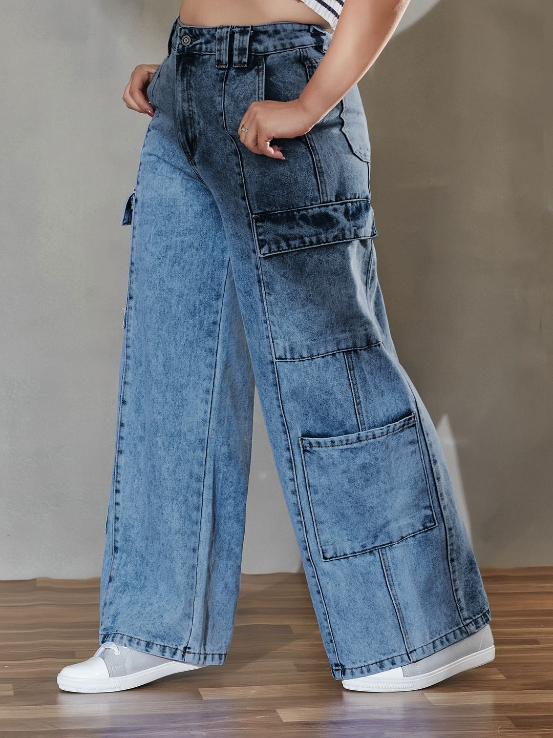 Light Blue Wide-Leg High-Rise Regular Denim Pant for Women