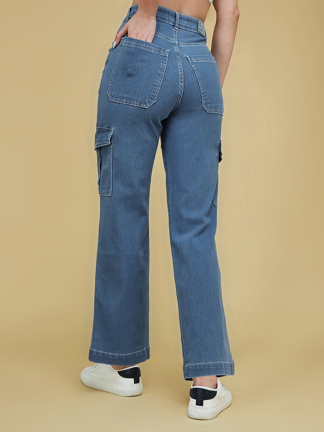Blue Wide leg High-Rise Stretchable Denim Jeans for Women
