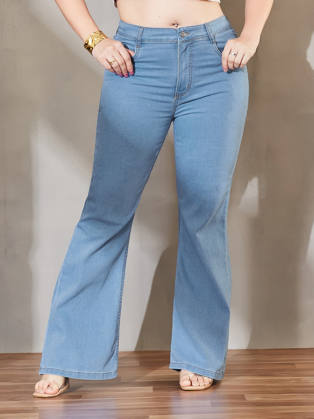 White Bootcut High Rise Stretchable Denim Jeans for Women