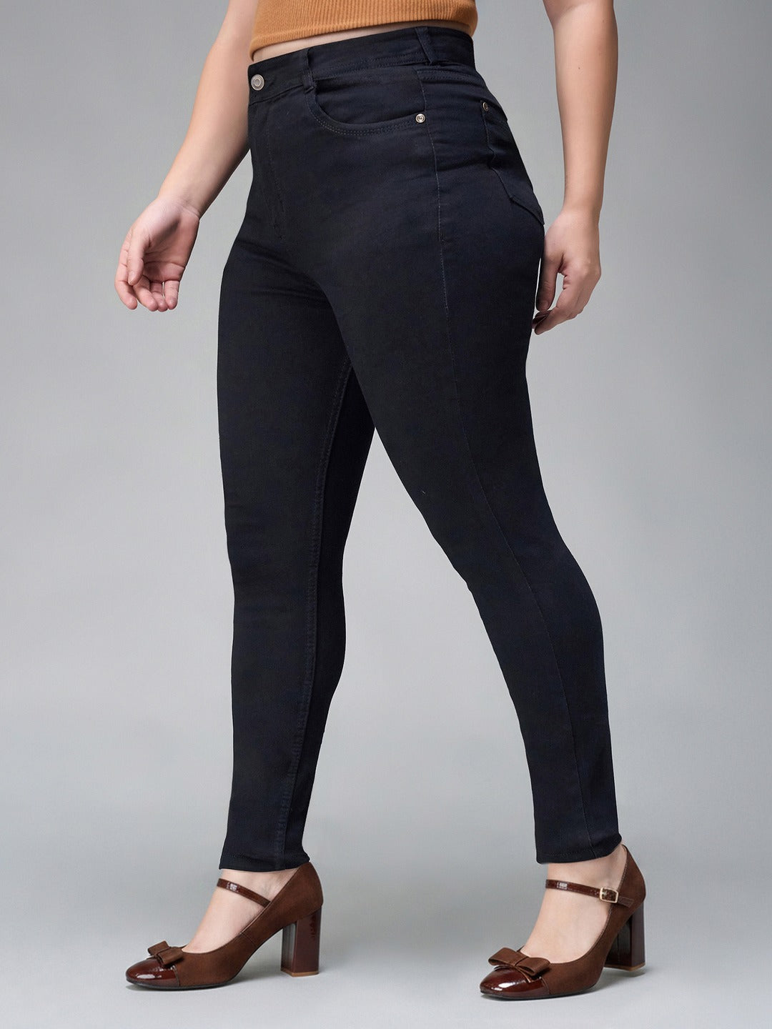 Black Slim Fit High Rise Acid Wash Stretchable Denim Jeans for Women