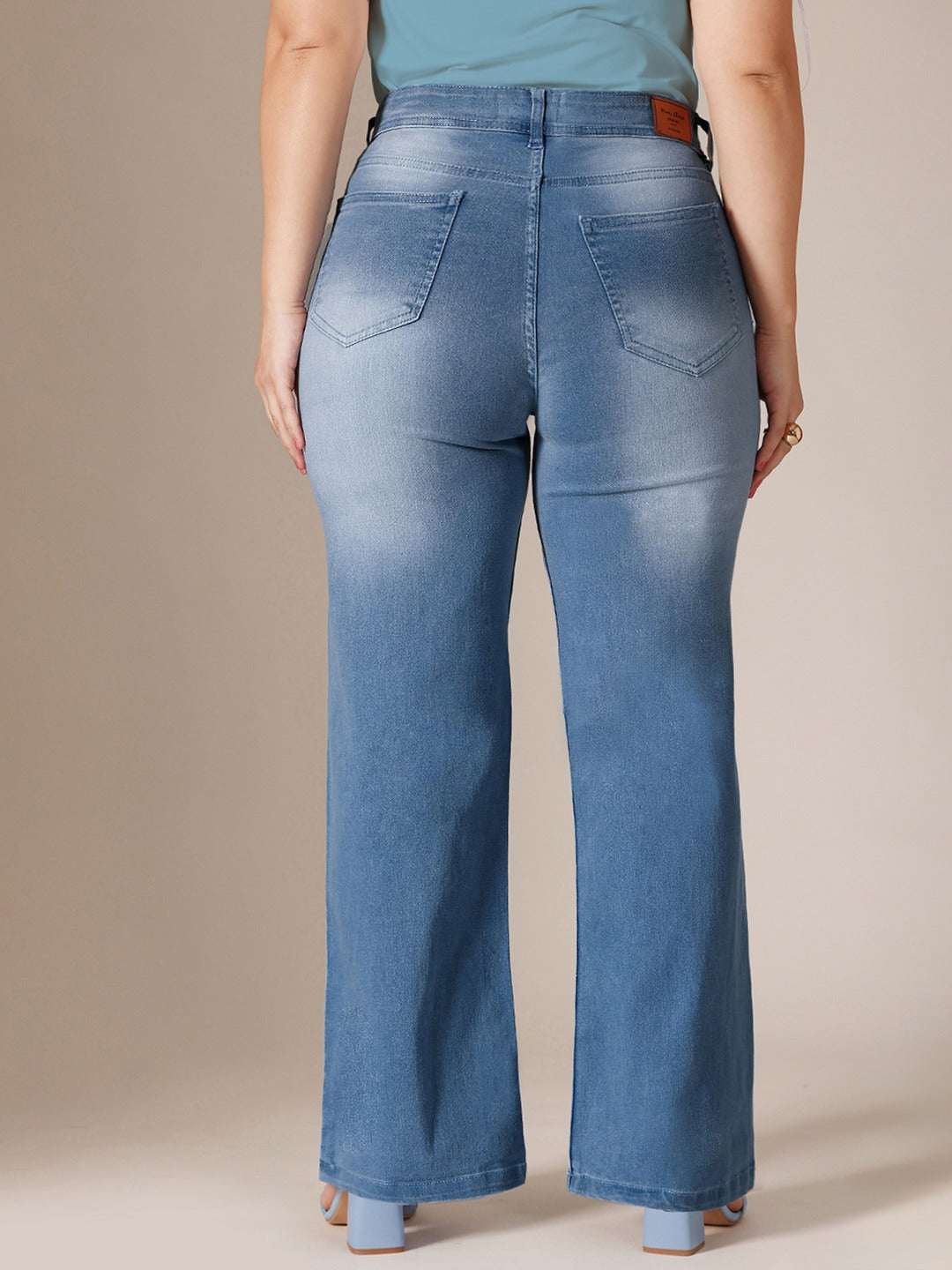 Navy Blue Wide-Leg High-Rise Stretchable Denim Jeans for Women