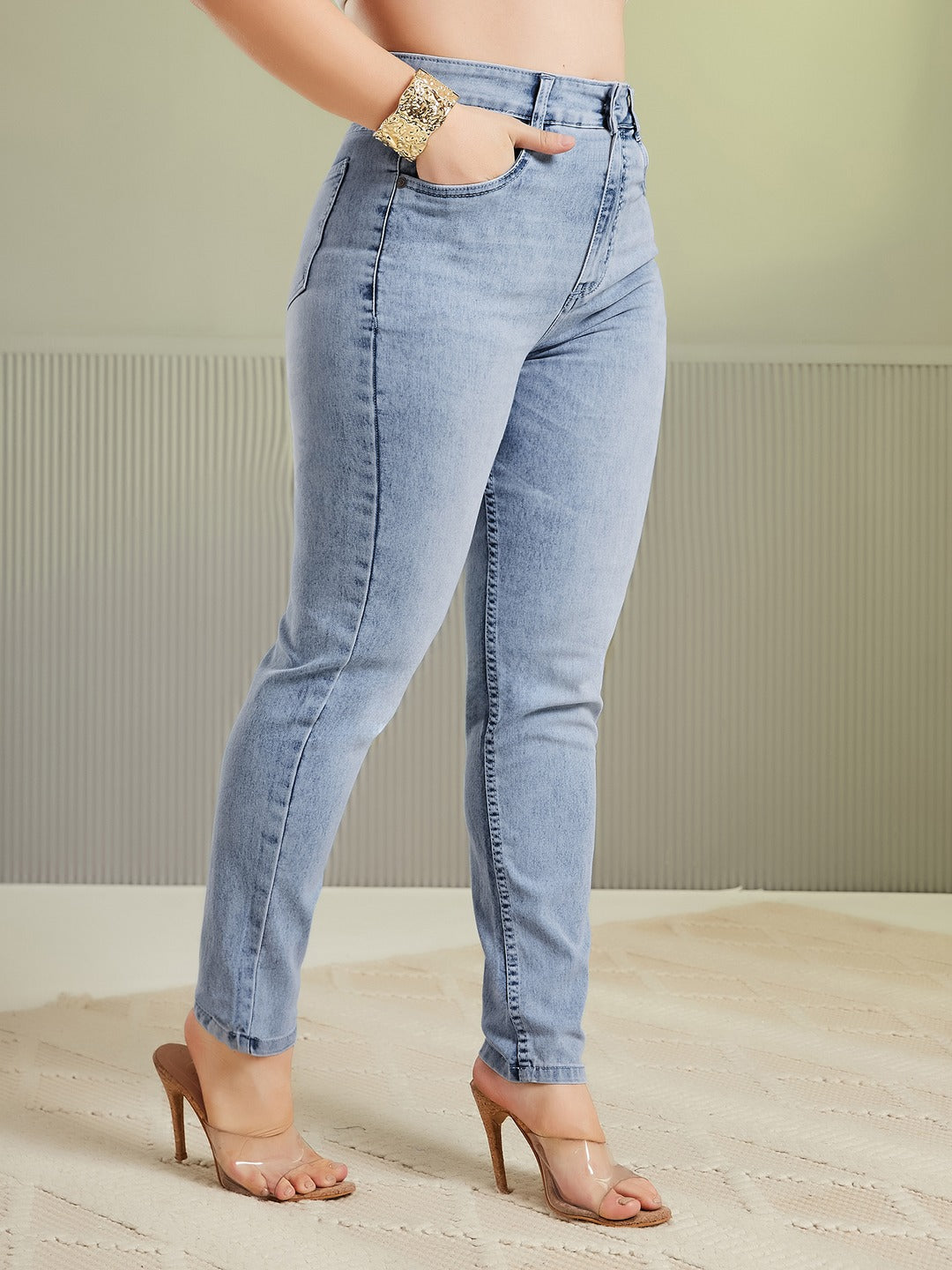 CHASEshape™ Blue High Rise Stretchable Denim Wide-Leg Jeans for Women