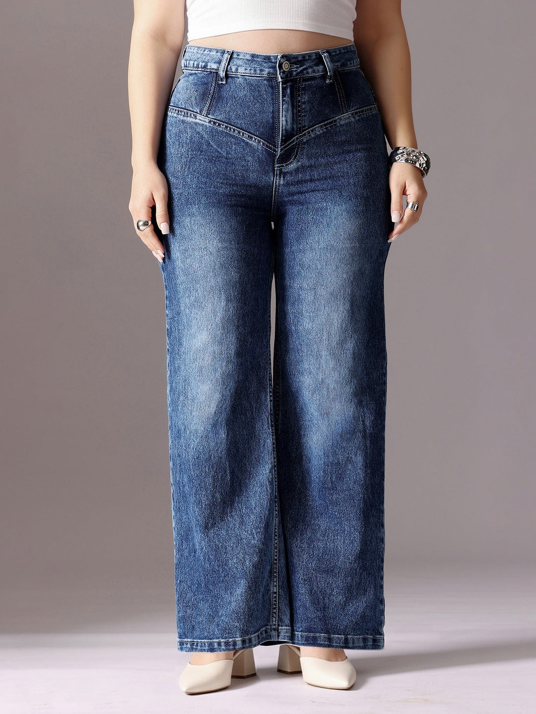 CHASEshape™ Blue High Rise Stretchable Denim Wide-Leg Jeans for Women