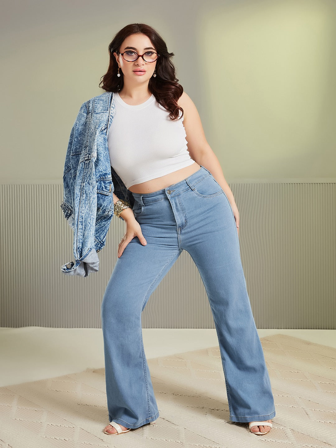 White Bootcut High Rise Stretchable Denim Jeans for Women