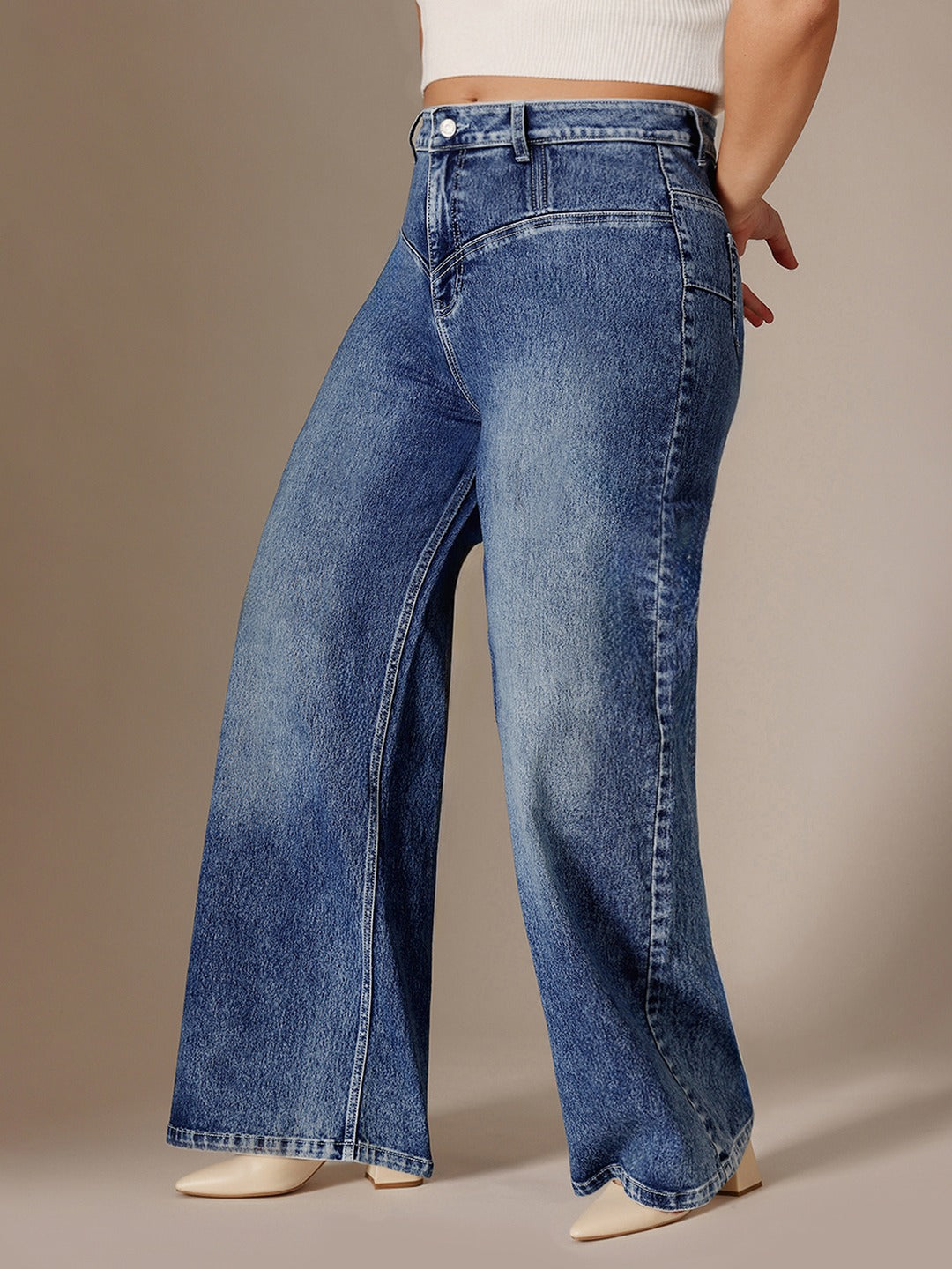 CHASEshape™ Blue High Rise Stretchable Denim Wide-Leg Jeans for Women