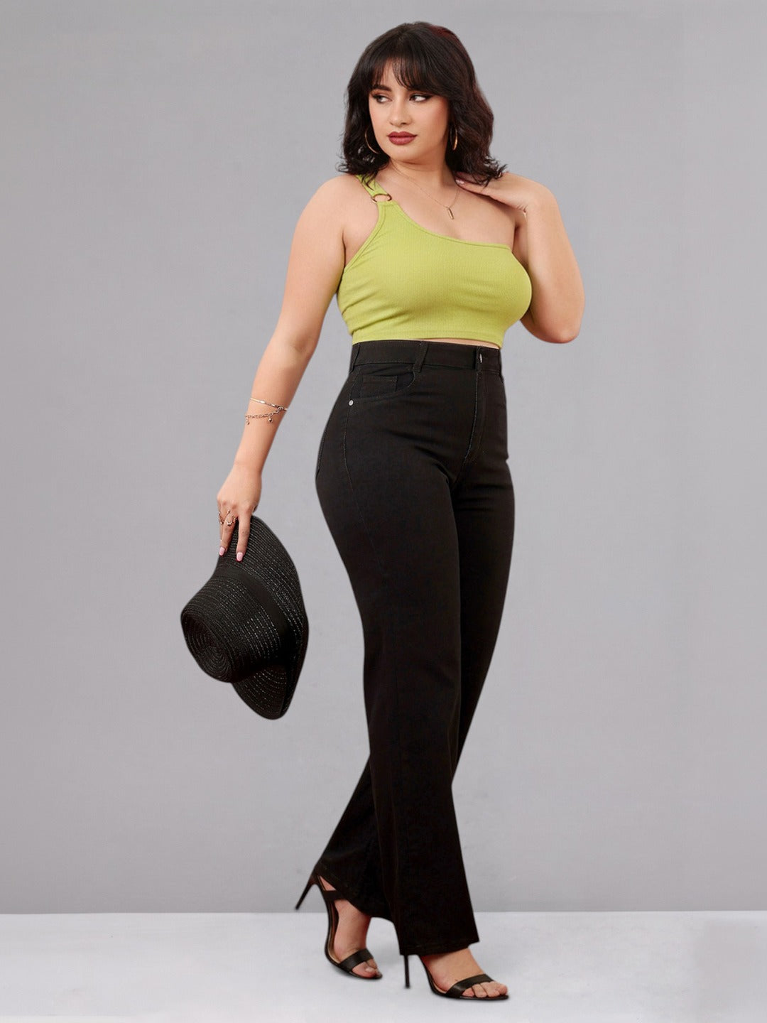 Black Straight High-Rise Stretchable Denim Jeans for Women