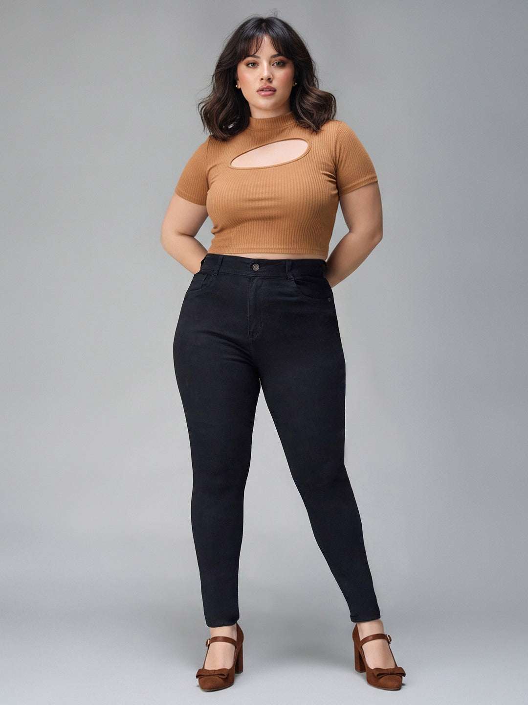 Black Slim Fit High Rise Acid Wash Stretchable Denim Jeans for Women
